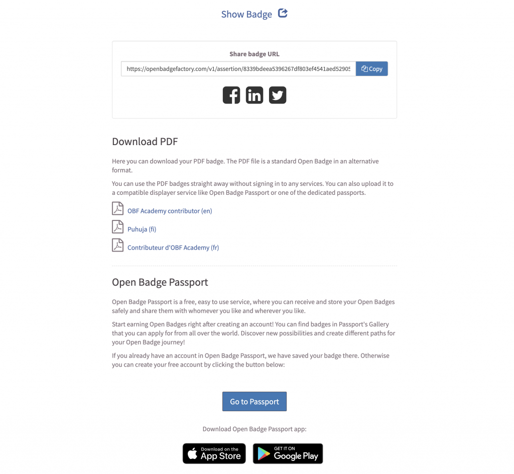 Screenshot of the email micro-credential earners receive. 